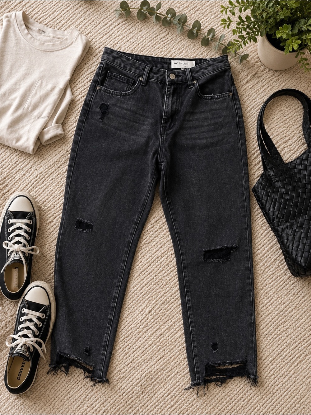 Wishlist Black Cropped Distressed Mom Jeans